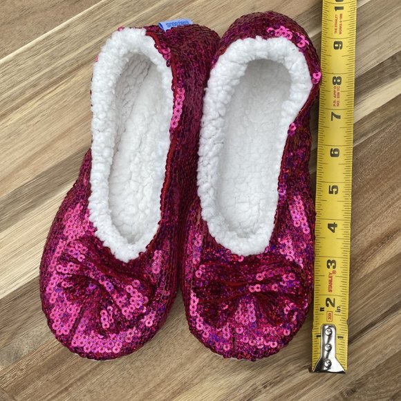 Snoozies Hot Pink Sequined Slipper W/Bow Size L - Picture 6 of 6